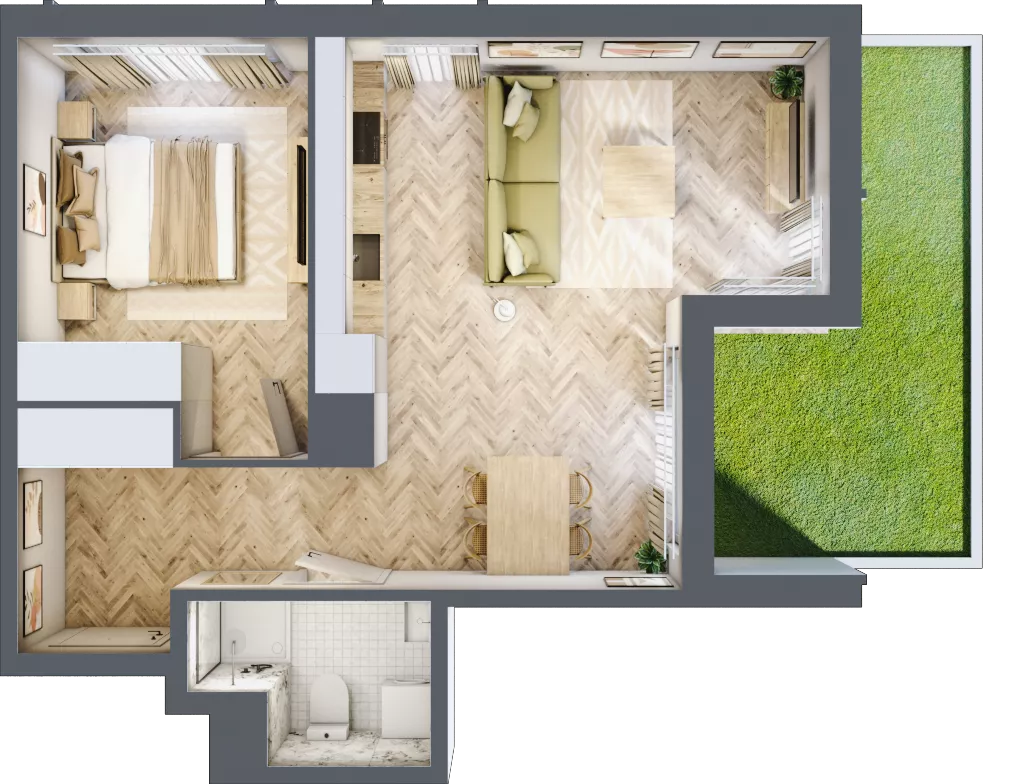 2 pokoje, mieszkanie 44,83 m², parter, oferta nr C, Dzielnica Trust etap II, Kielce, Na Stoku, ul. Gen. Władysława Sikorskiego