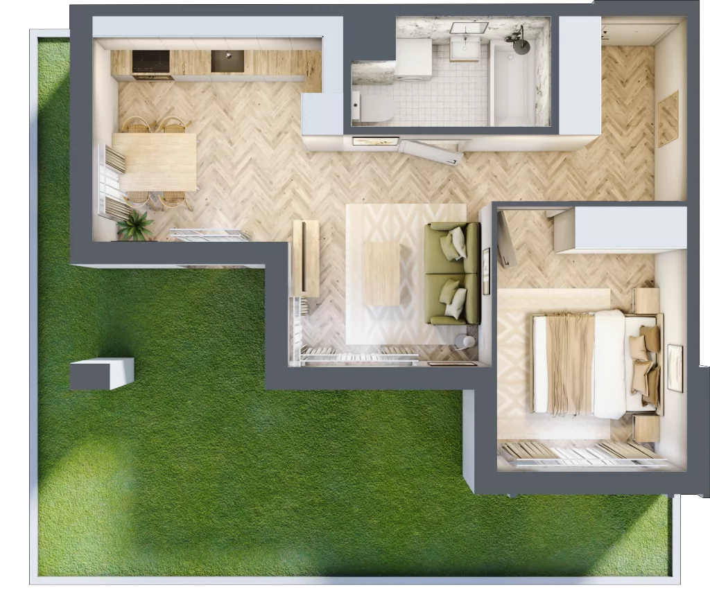 2 pokoje, mieszkanie 39,81 m², parter, oferta nr C, Dzielnica Trust etap II, Kielce, Na Stoku, ul. Gen. Władysława Sikorskiego