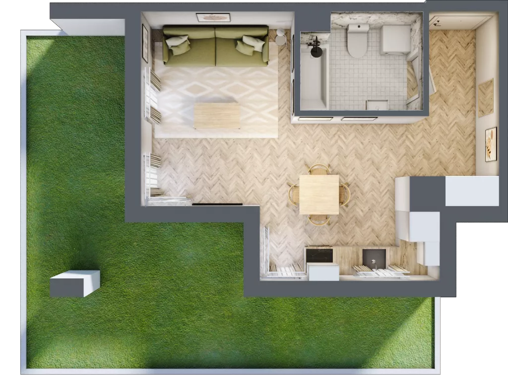 1 pokój, mieszkanie 31,42 m², parter, oferta nr D, Dzielnica Trust etap II, Kielce, Na Stoku, ul. Gen. Władysława Sikorskiego
