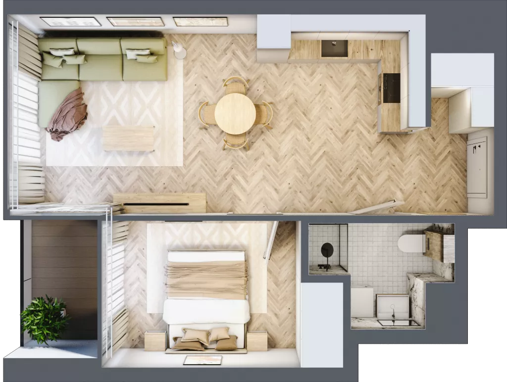 2 pokoje, mieszkanie 44,18 m², piętro 14, oferta nr M.154, O27 Apartamenty Opolska, Katowice, Śródmieście, ul. Opolska 27