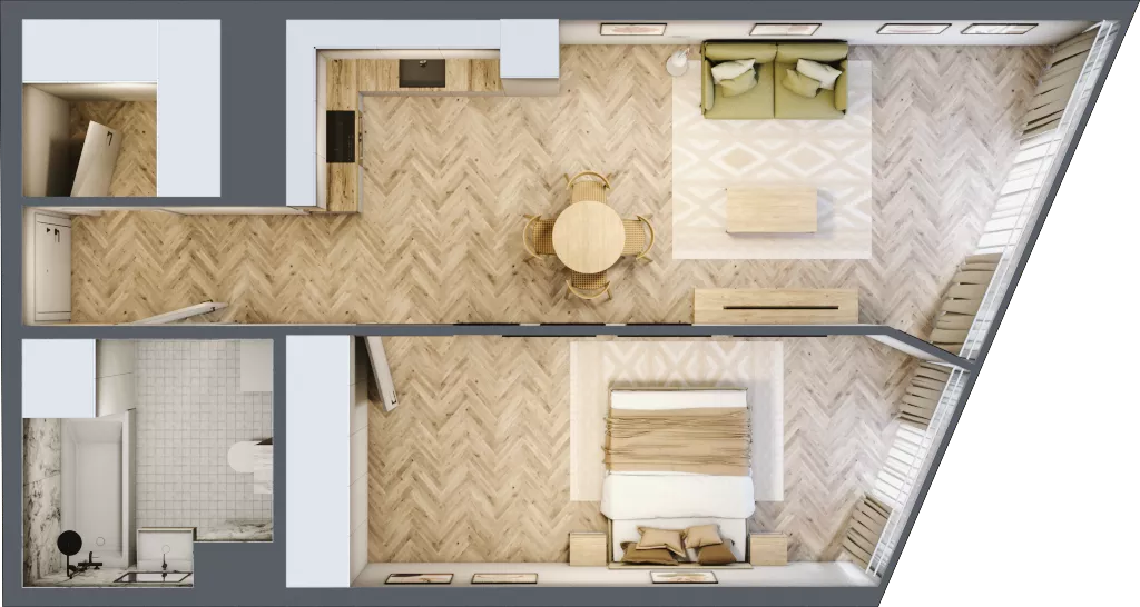 2 pokoje, mieszkanie 55,60 m², piętro 27, oferta nr M.383, O27 Apartamenty Opolska, Katowice, Śródmieście, ul. Opolska 27