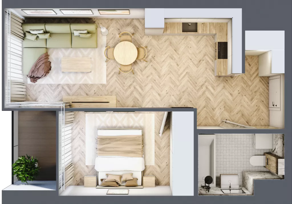 2 pokoje, mieszkanie 43,03 m², piętro 12, oferta nr M.121, O27 Apartamenty Opolska, Katowice, Śródmieście, ul. Opolska 27