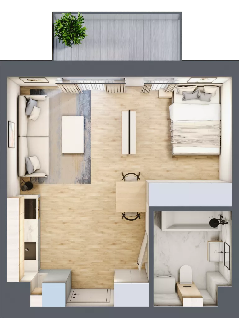 1 pokój, mieszkanie 32,69 m², piętro 6, oferta nr 104, CORSO - etap I, Łódź, Polesie, Stare Polesie, ul. Kasprzaka 5