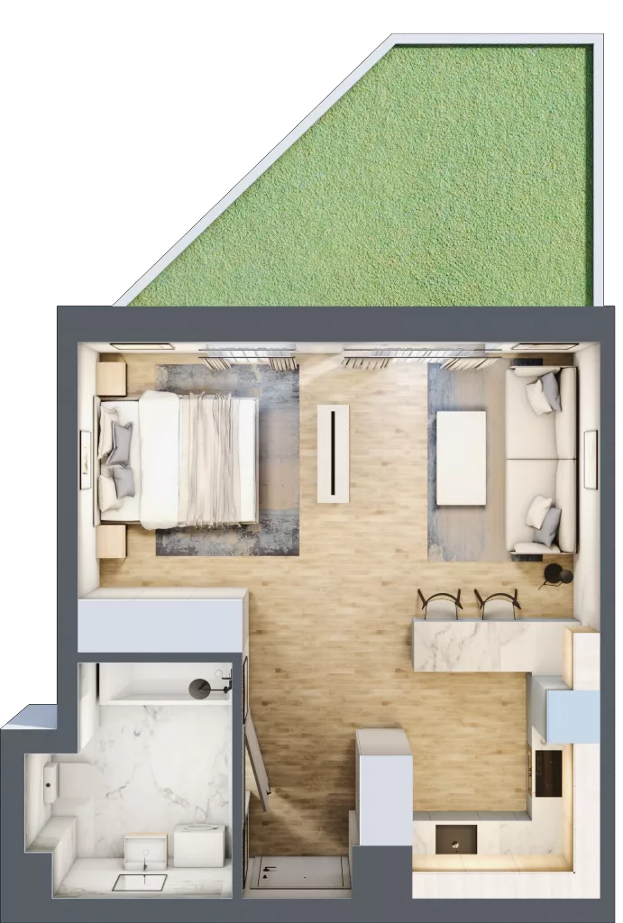1 pokój, mieszkanie 36,73 m², piętro 1, oferta nr 1, CORSO - etap 2A, Łódź, Polesie, Stare Polesie, ul. Kasprzaka 5