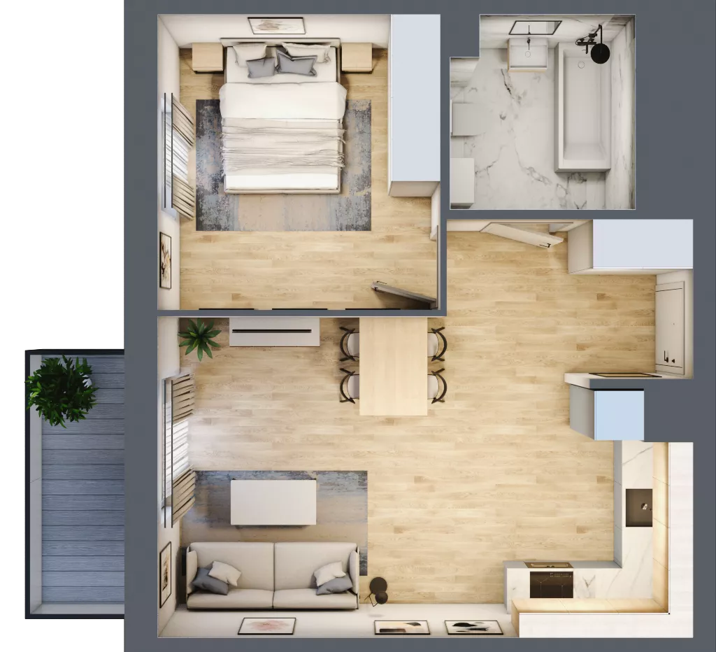 2 pokoje, mieszkanie 45,36 m², piętro 4, oferta nr 42, CORSO - etap 2A, Łódź, Polesie, Stare Polesie, ul. Kasprzaka 5
