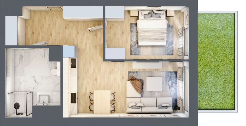 2 pokoje, mieszkanie 50,95 m², parter, oferta nr A.90, Osiedle Fokus Ursus, Warszawa, Ursus, Szamoty, ul. Posag 7 Panien / Gierdziejewskiego
