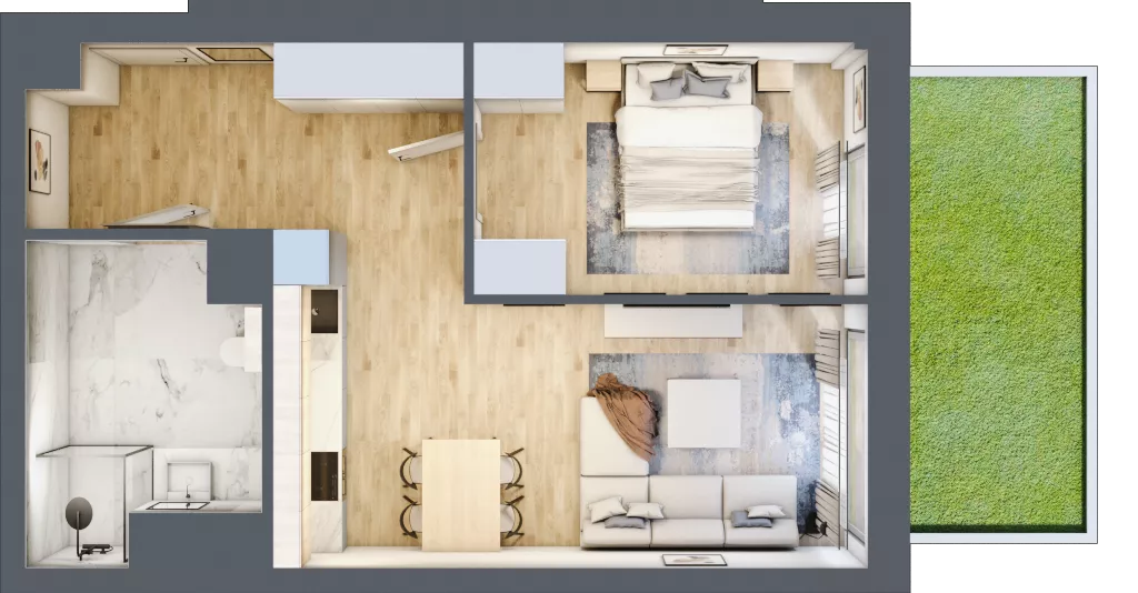 2 pokoje, mieszkanie 49,67 m², parter, oferta nr A.132, Osiedle Fokus Ursus, Warszawa, Ursus, Szamoty, ul. Posag 7 Panien / Gierdziejewskiego