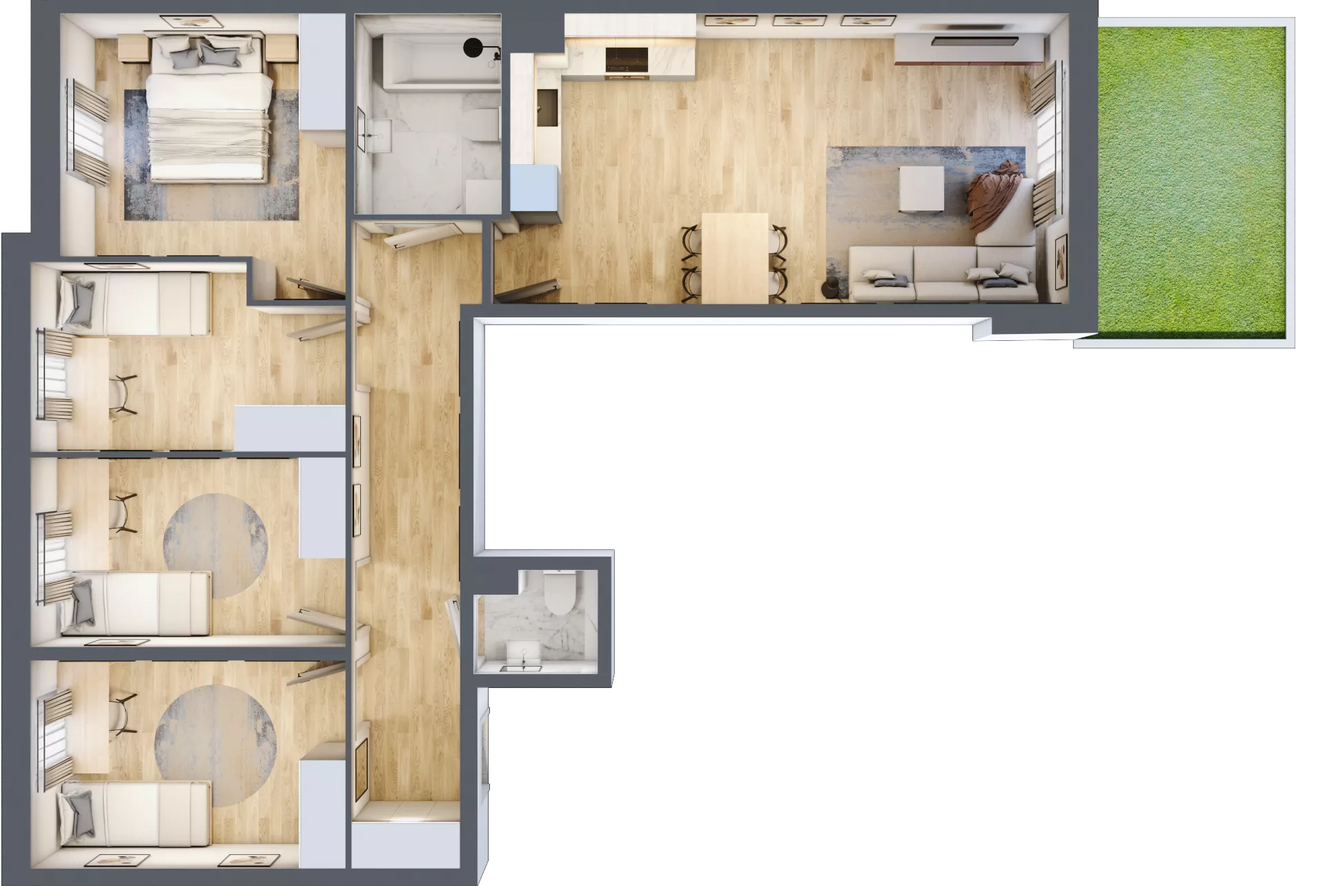 5 pokoi, mieszkanie 86,04 m², parter, oferta nr 34, Osiedle JAR Heweliusza - bud. C, Toruń, Wrzosy, JAR, ul. Jana Keplera 54-56