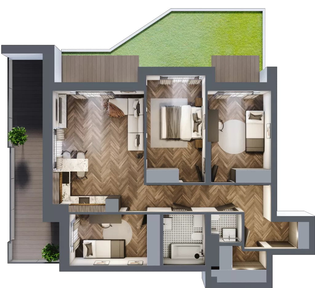 4 pokoje, mieszkanie 77,22 m², piętro 1, oferta nr ONH-B-KLM14-LM7, Osiedle Nowe Horyzonty - etap III, Bydgoszcz, Bartodzieje, ul. Mała 12-14