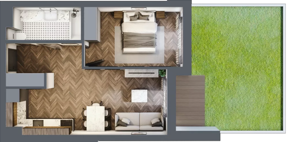 2 pokoje, mieszkanie 41,10 m², piętro 1, oferta nr ONH-B-KLM14-LM12, Osiedle Nowe Horyzonty - etap III, Bydgoszcz, Bartodzieje, ul. Mała 12-14