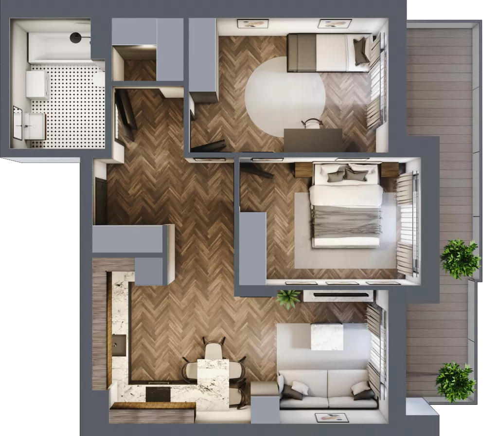 3 pokoje, mieszkanie 59,35 m², piętro 2, oferta nr ONH-B-KLM12-LM16, Osiedle Nowe Horyzonty - etap III, Bydgoszcz, Bartodzieje, ul. Mała 12-14