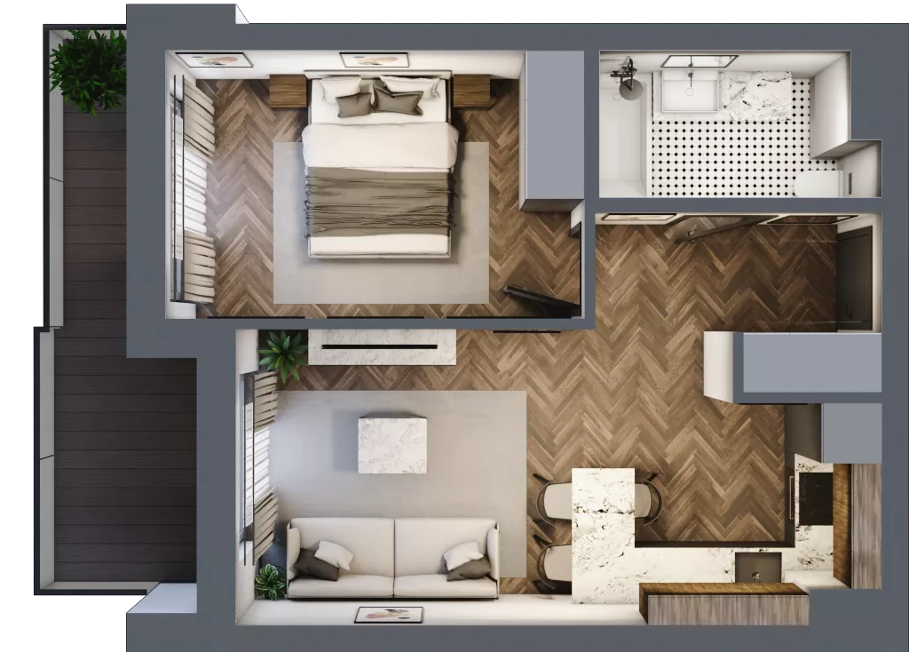 2 pokoje, mieszkanie 36,79 m², piętro 2, oferta nr ONH-B-KLM14-LM18, Osiedle Nowe Horyzonty - etap III, Bydgoszcz, Bartodzieje, ul. Mała 12-14