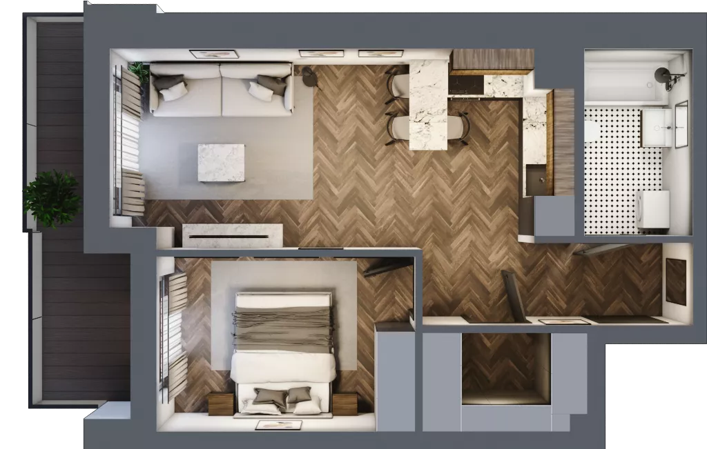 2 pokoje, mieszkanie 43,23 m², piętro 2, oferta nr ONH-B-KLM14-LM19, Osiedle Nowe Horyzonty - etap III, Bydgoszcz, Bartodzieje, ul. Mała 12-14