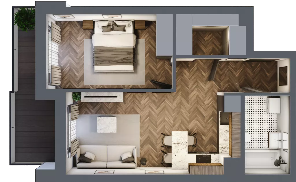 2 pokoje, mieszkanie 43,11 m², piętro 4, oferta nr ONH-B-KLM12-LM31, Osiedle Nowe Horyzonty - etap III, Bydgoszcz, Bartodzieje, ul. Mała 12-14