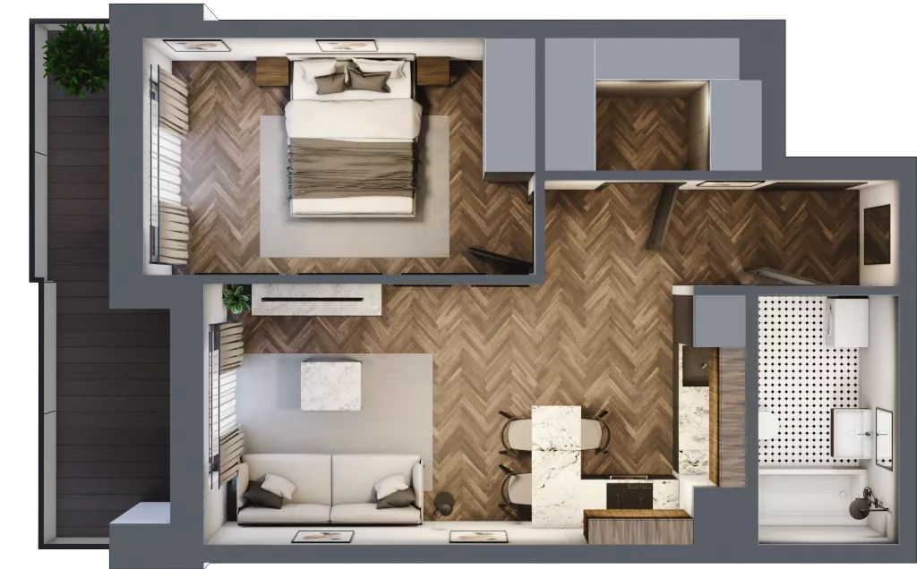 2 pokoje, mieszkanie 43,95 m², piętro 5, oferta nr ONH-B-KLM12-LM42, Osiedle Nowe Horyzonty - etap III, Bydgoszcz, Bartodzieje, ul. Mała 12-14