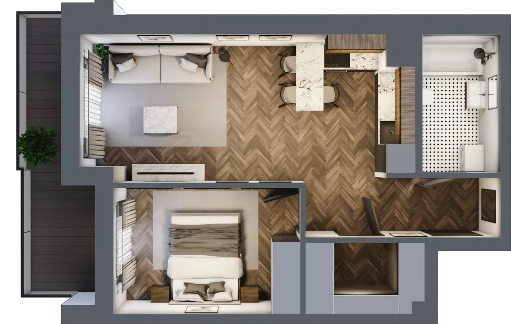 2 pokoje, mieszkanie 43,72 m², piętro 6, oferta nr ONH-B-KLM14-LM55, Osiedle Nowe Horyzonty - etap III, Bydgoszcz, Bartodzieje, ul. Mała 12-14
