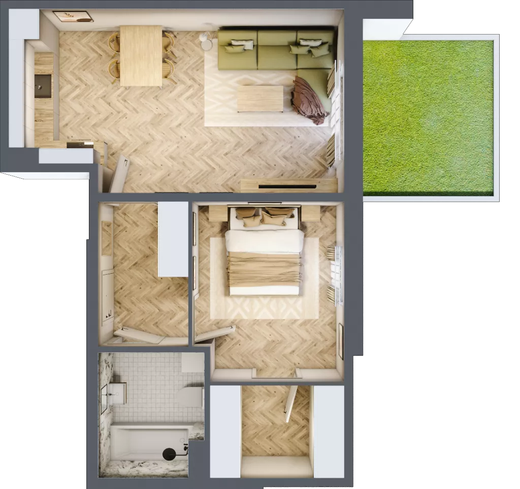 2 pokoje, mieszkanie 48,29 m², parter, oferta nr 29, Osiedle JAR Heweliusza - bud. D, Toruń, Wrzosy, JAR, ul. J. Heweliusza 15, 15A
