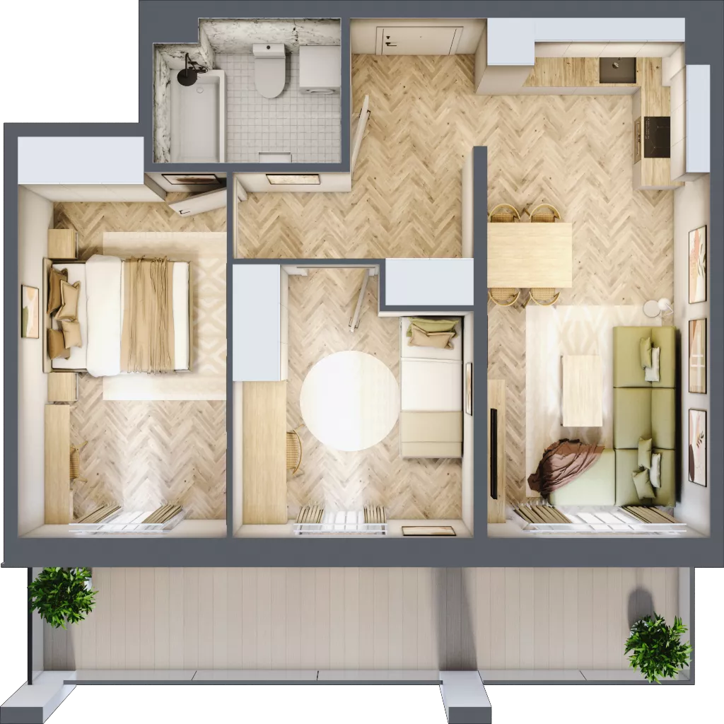 3 pokoje, mieszkanie 52,57 m², piętro 2, oferta nr 56, Osiedle JAR Heweliusza - bud. D, Toruń, Wrzosy, JAR, ul. J. Heweliusza 15, 15A