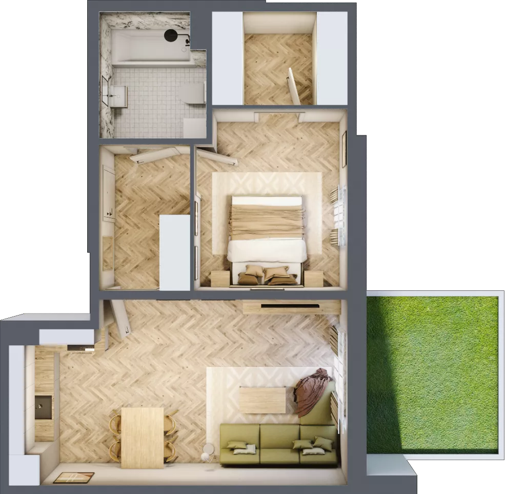 2 pokoje, mieszkanie 48,29 m², parter, oferta nr 8, Osiedle JAR Heweliusza - bud. D, Toruń, Wrzosy, JAR, ul. J. Heweliusza 15, 15A