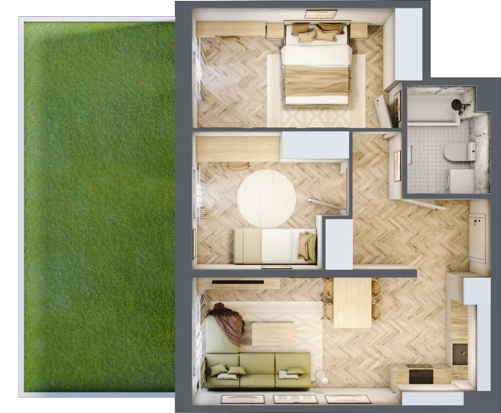 3 pokoje, mieszkanie 52,57 m², parter, oferta nr 36, Osiedle JAR Heweliusza - bud. D, Toruń, Wrzosy, JAR, ul. J. Heweliusza 15, 15A