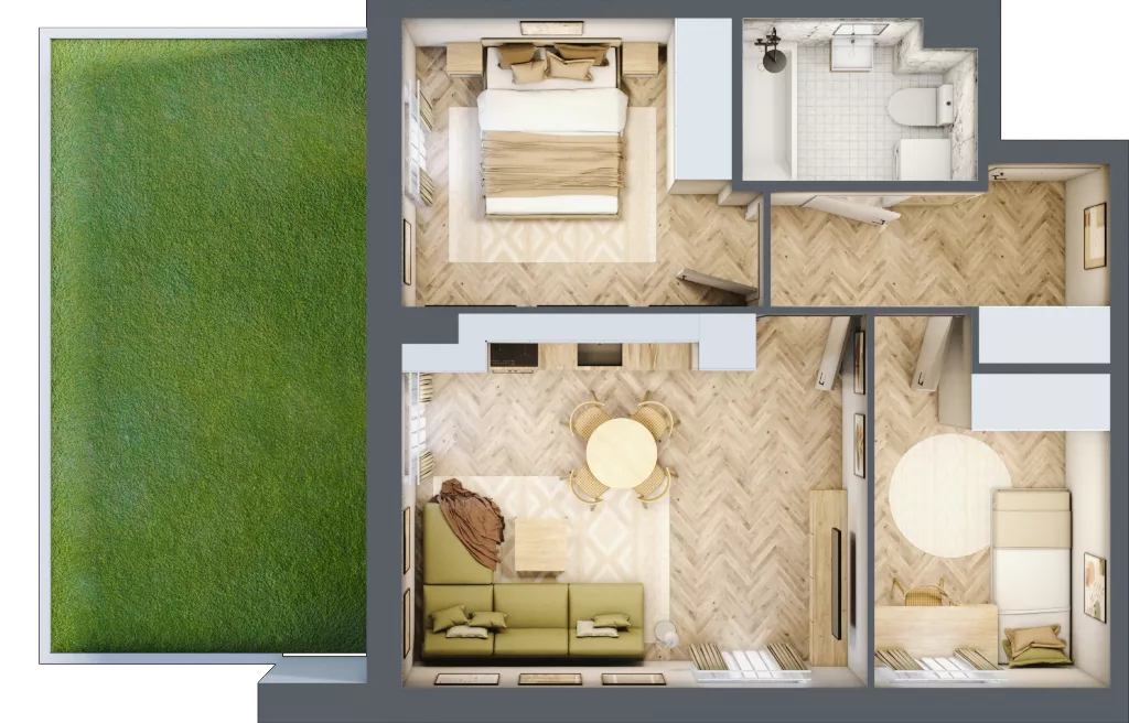 3 pokoje, mieszkanie 48,27 m², parter, oferta nr 33, Osiedle JAR Heweliusza - bud. D, Toruń, Wrzosy, JAR, ul. J. Heweliusza 15, 15A