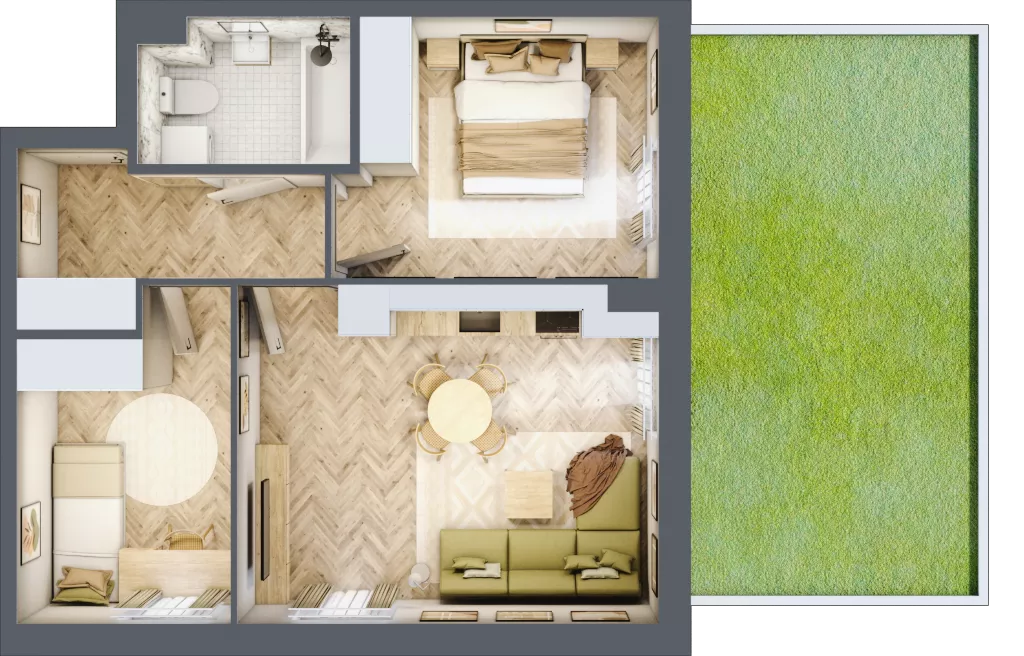 3 pokoje, mieszkanie 48,27 m², parter, oferta nr 32, Osiedle JAR Heweliusza - bud. D, Toruń, Wrzosy, JAR, ul. J. Heweliusza 15, 15A