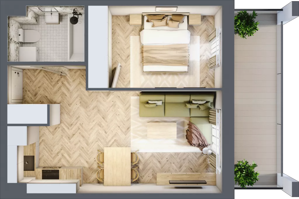 2 pokoje, mieszkanie 36,52 m², piętro 1, oferta nr 12, Osiedle JAR Heweliusza - bud. D, Toruń, Wrzosy, JAR, ul. J. Heweliusza 15, 15A