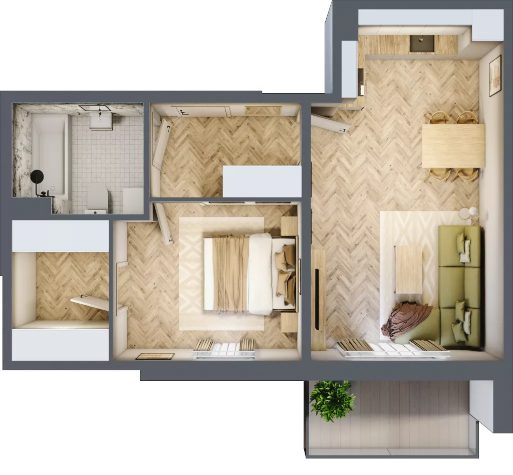 2 pokoje, mieszkanie 48,29 m², piętro 1, oferta nr 39, Osiedle JAR Heweliusza - bud. D, Toruń, Wrzosy, JAR, ul. J. Heweliusza 15, 15A