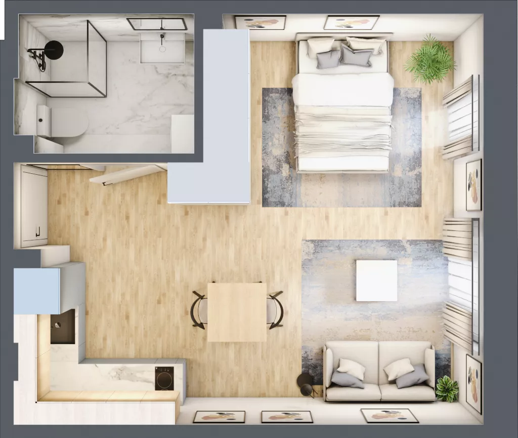 1 pokój, mieszkanie 31,43 m², piętro 2, oferta nr 1A-2.2., Gardenia Pogodno, Szczecin, Zachód, Pogodno, ul. Unii Lubelskiej