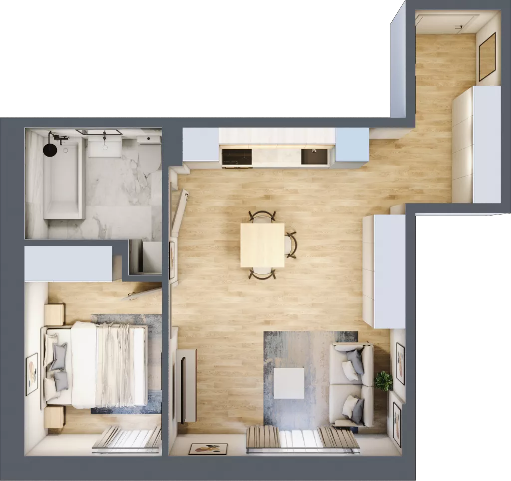 2 pokoje, mieszkanie 43,51 m², piętro 2, oferta nr 1A-2.7., Gardenia Pogodno, Szczecin, Zachód, Pogodno, ul. Unii Lubelskiej
