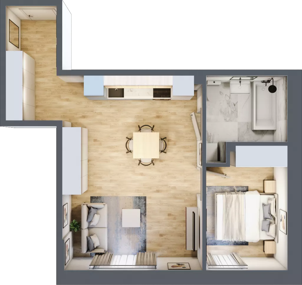 2 pokoje, mieszkanie 44,08 m², piętro 1, oferta nr 1B-1.3., Gardenia Pogodno, Szczecin, Zachód, Pogodno, ul. Unii Lubelskiej
