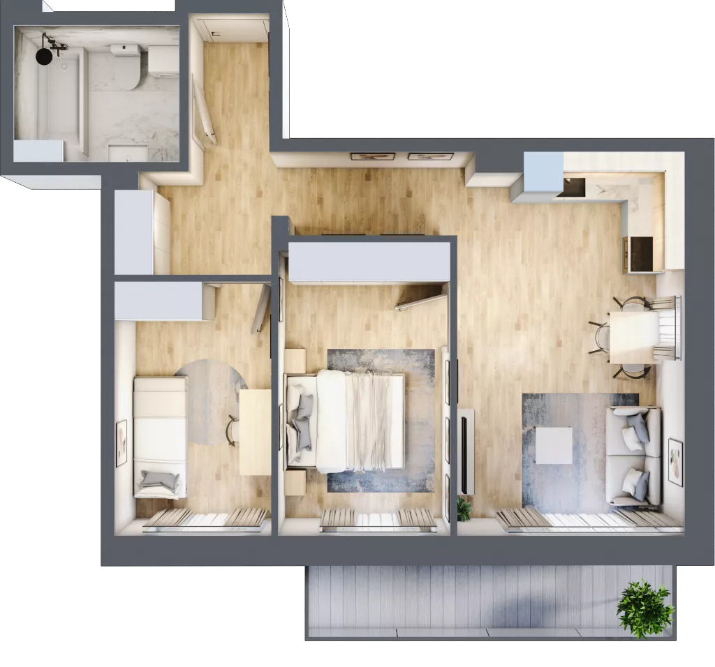 3 pokoje, mieszkanie 55,35 m², piętro 1, oferta nr 2B-1.3, Gardenia Pogodno, Szczecin, Zachód, Pogodno, ul. Unii Lubelskiej