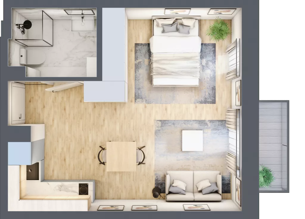 1 pokój, mieszkanie 31,55 m², piętro 2, oferta nr 2B-2.2, Gardenia Pogodno, Szczecin, Zachód, Pogodno, ul. Unii Lubelskiej