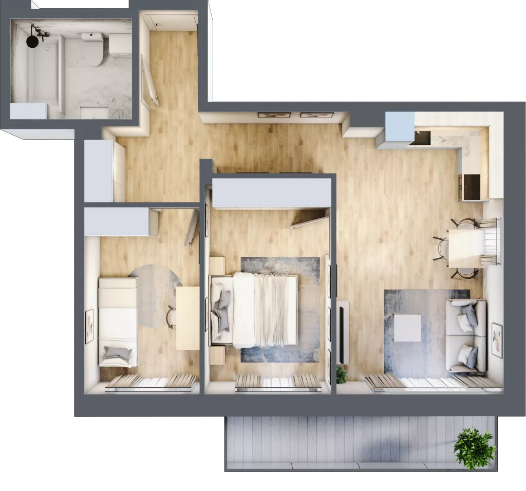 3 pokoje, mieszkanie 55,72 m², piętro 1, oferta nr 3B-1.3, Gardenia Pogodno, Szczecin, Zachód, Pogodno, ul. Unii Lubelskiej