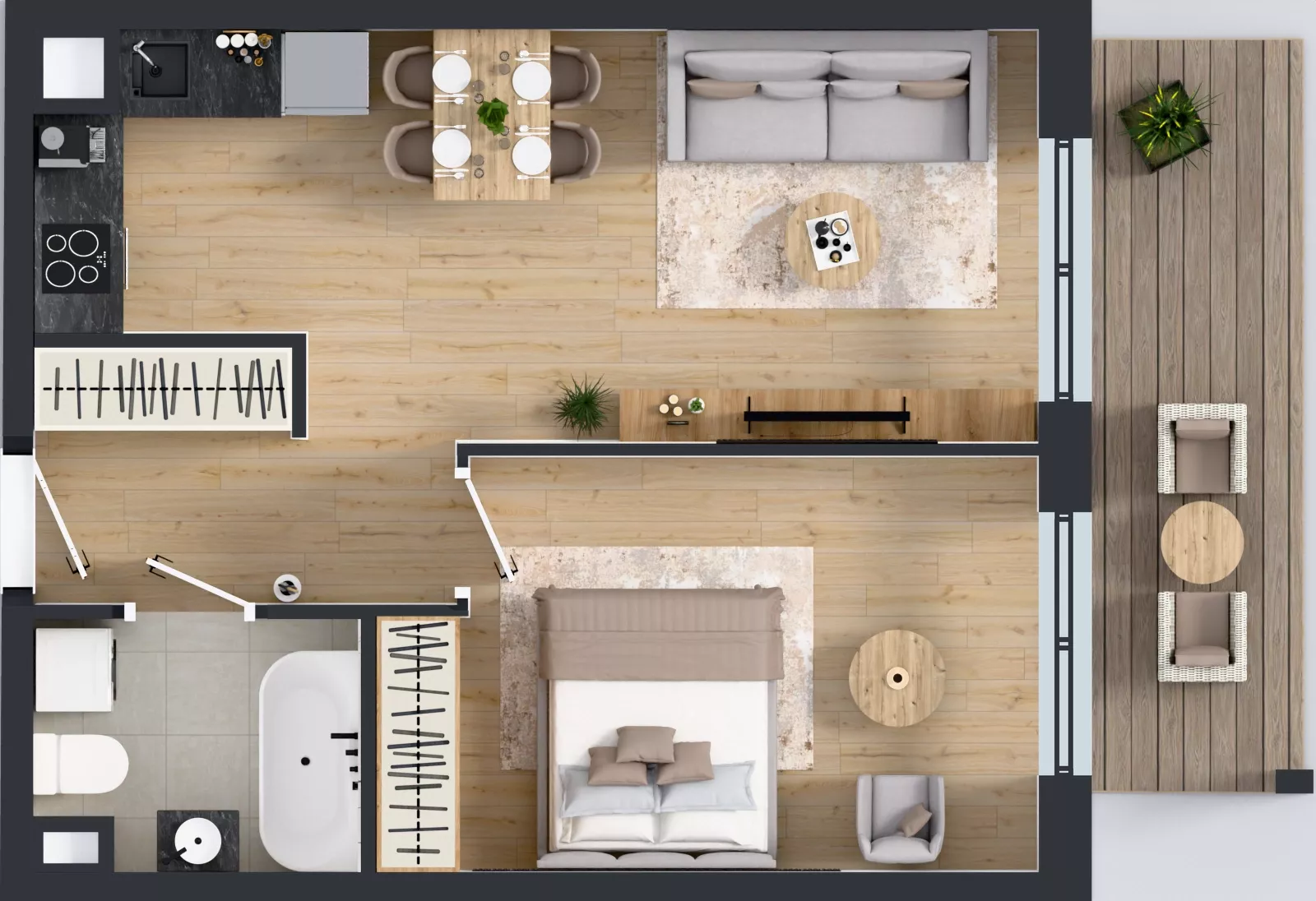 2 pokoje, mieszkanie 42,41 m², piętro 4, oferta nr A1/20, ESSA Kliny, Kraków, Swoszowice, Kliny, ul. Anny Szwed-Śniadowskiej