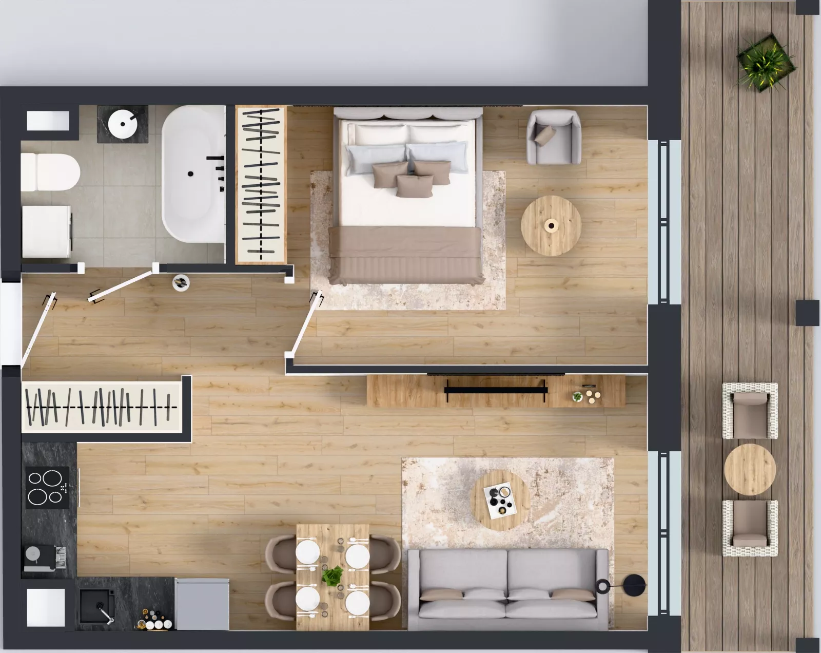 2 pokoje, mieszkanie 42,41 m², piętro 4, oferta nr A1/22, ESSA Kliny, Kraków, Swoszowice, Kliny, ul. Anny Szwed-Śniadowskiej
