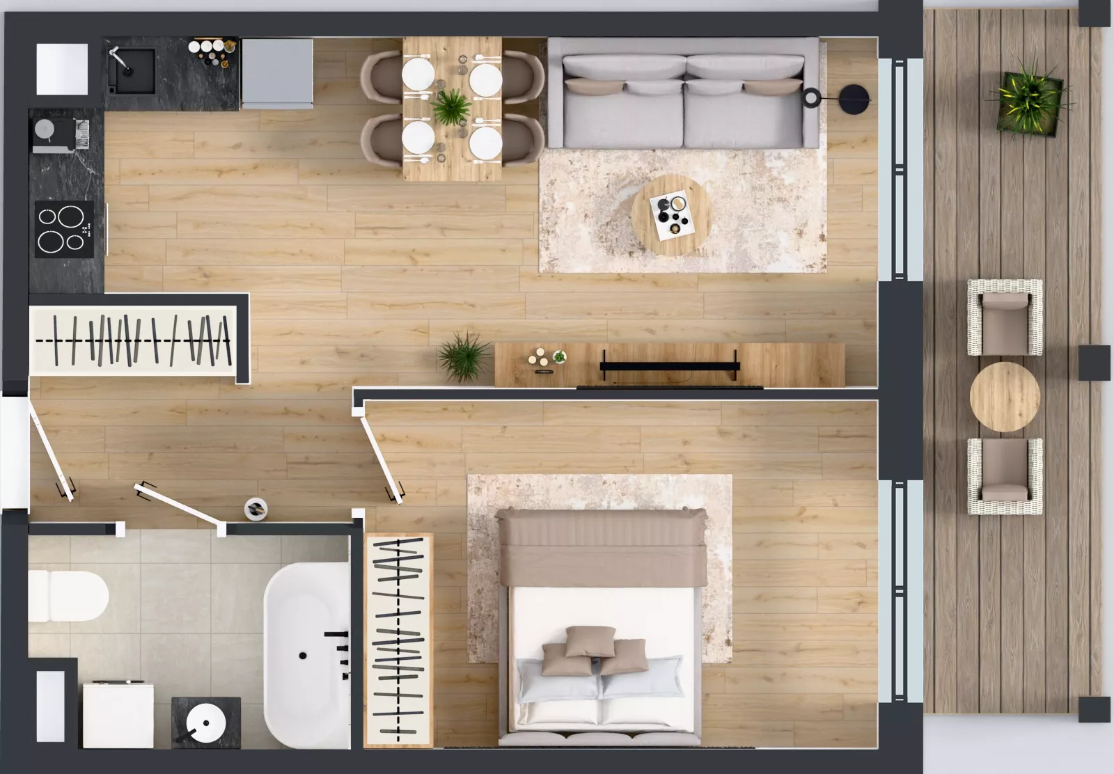 2 pokoje, mieszkanie 42,35 m², piętro 3, oferta nr A1/38, ESSA Kliny, Kraków, Swoszowice, Kliny, ul. Anny Szwed-Śniadowskiej