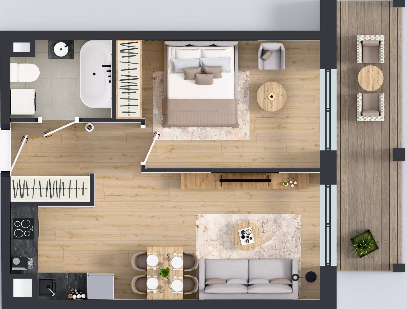 2 pokoje, mieszkanie 42,45 m², piętro 3, oferta nr A1/40, ESSA Kliny, Kraków, Swoszowice, Kliny, ul. Anny Szwed-Śniadowskiej