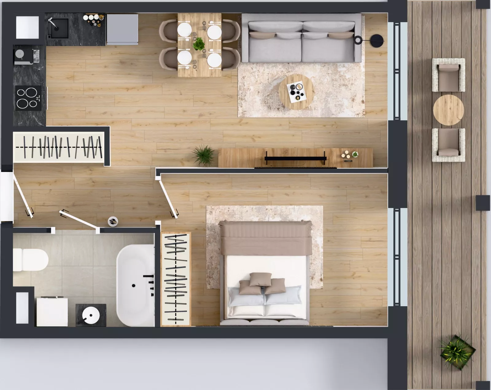 2 pokoje, mieszkanie 42,35 m², piętro 4, oferta nr A1/43, ESSA Kliny, Kraków, Swoszowice, Kliny, ul. Anny Szwed-Śniadowskiej