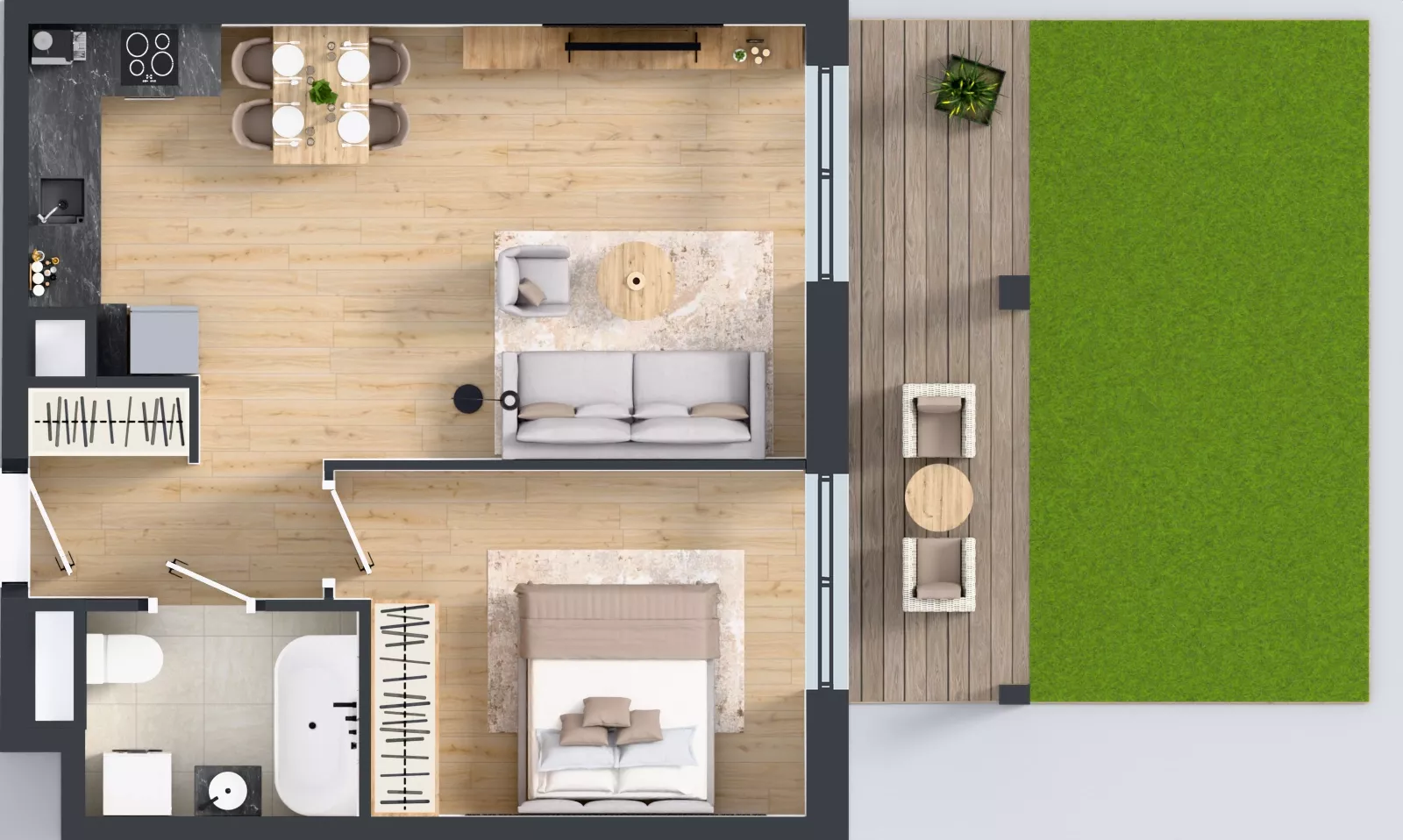 2 pokoje, mieszkanie 45,53 m², parter, oferta nr A1/48, ESSA Kliny, Kraków, Swoszowice, Kliny, ul. Anny Szwed-Śniadowskiej