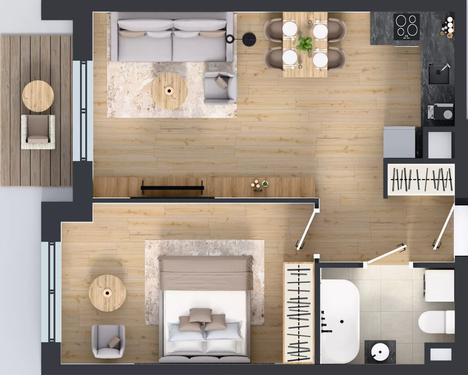 2 pokoje, mieszkanie 45,73 m², piętro 1, oferta nr A1/55, ESSA Kliny, Kraków, Swoszowice, Kliny, ul. Anny Szwed-Śniadowskiej