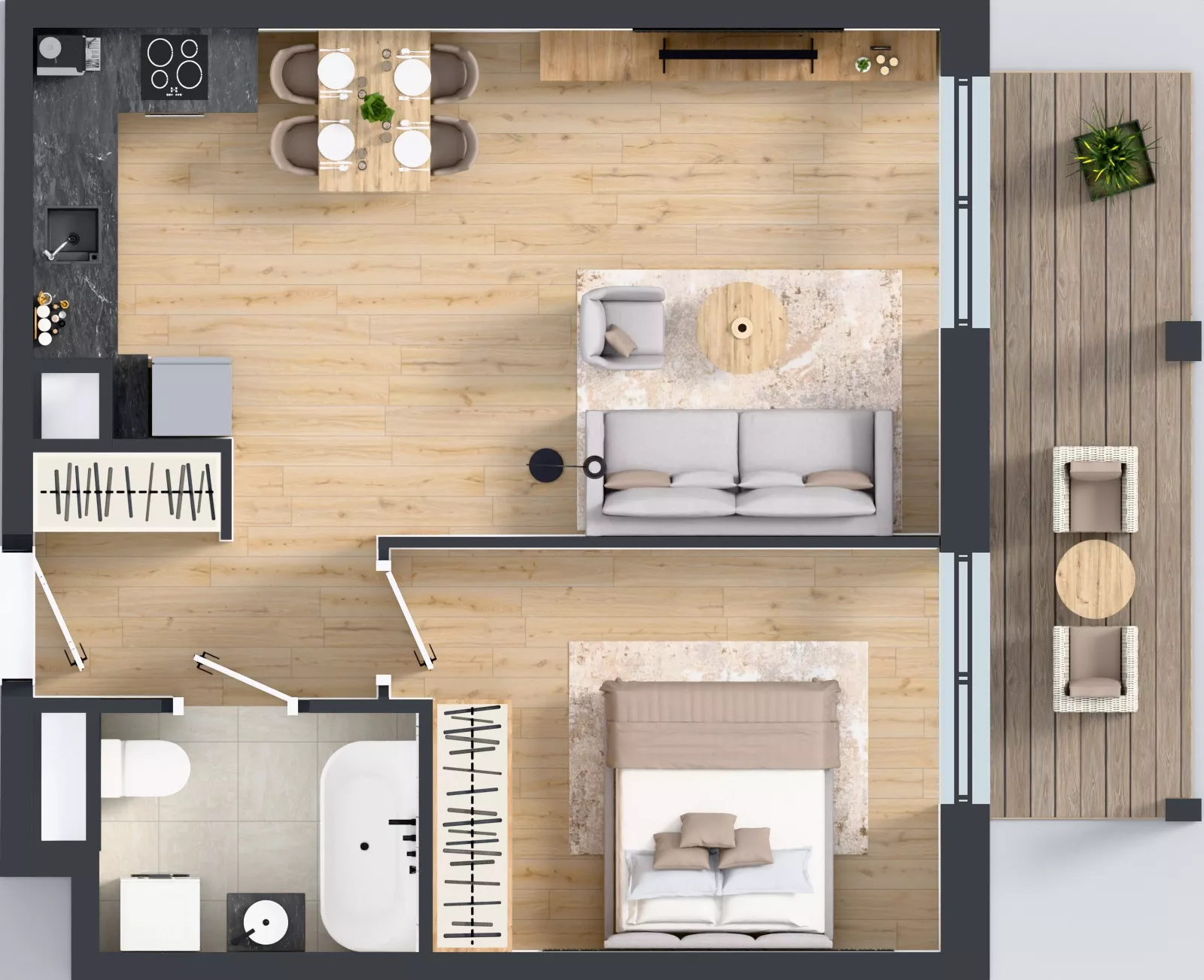 2 pokoje, mieszkanie 45,53 m², piętro 2, oferta nr A1/58, ESSA Kliny, Kraków, Swoszowice, Kliny, ul. Anny Szwed-Śniadowskiej