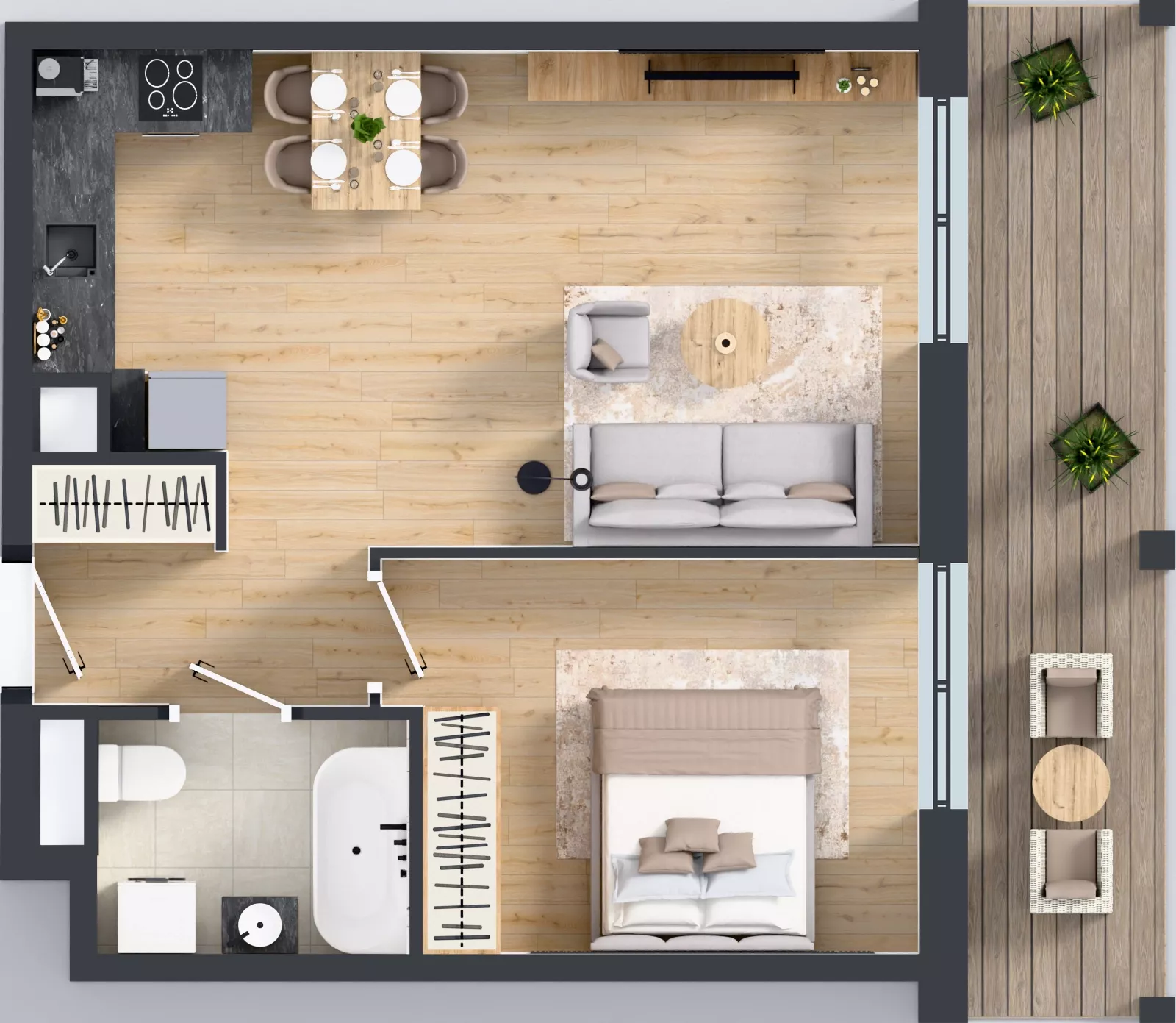 2 pokoje, mieszkanie 45,53 m², piętro 3, oferta nr A1/64, ESSA Kliny, Kraków, Swoszowice, Kliny, ul. Anny Szwed-Śniadowskiej