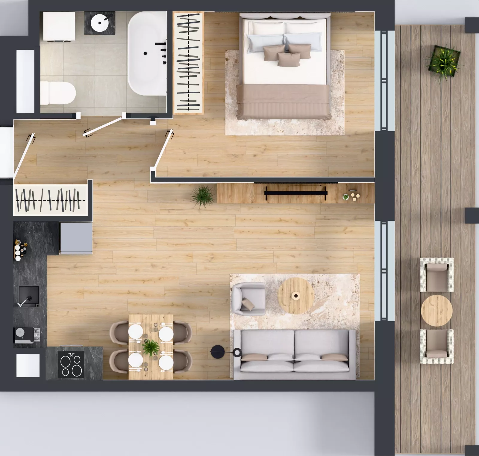 2 pokoje, mieszkanie 45,46 m², piętro 3, oferta nr A1/65, ESSA Kliny, Kraków, Swoszowice, Kliny, ul. Anny Szwed-Śniadowskiej