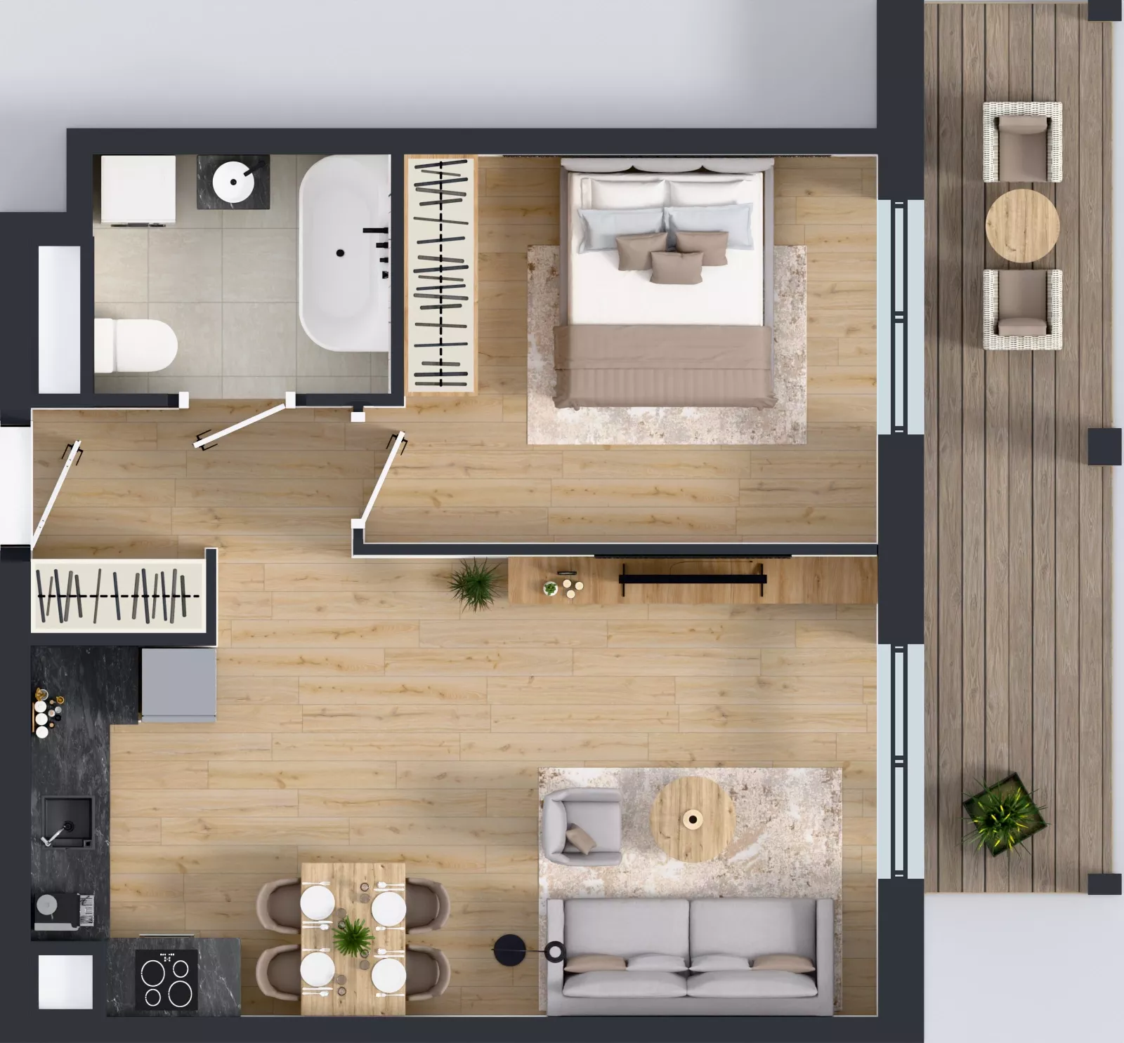 2 pokoje, mieszkanie 45,46 m², piętro 4, oferta nr A1/71, ESSA Kliny, Kraków, Swoszowice, Kliny, ul. Anny Szwed-Śniadowskiej