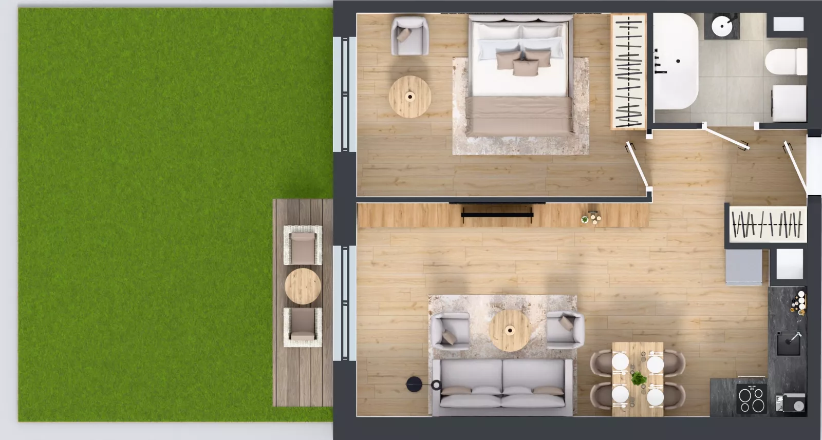 2 pokoje, mieszkanie 48,06 m², parter, oferta nr A1/77, ESSA Kliny, Kraków, Swoszowice, Kliny, ul. Anny Szwed-Śniadowskiej