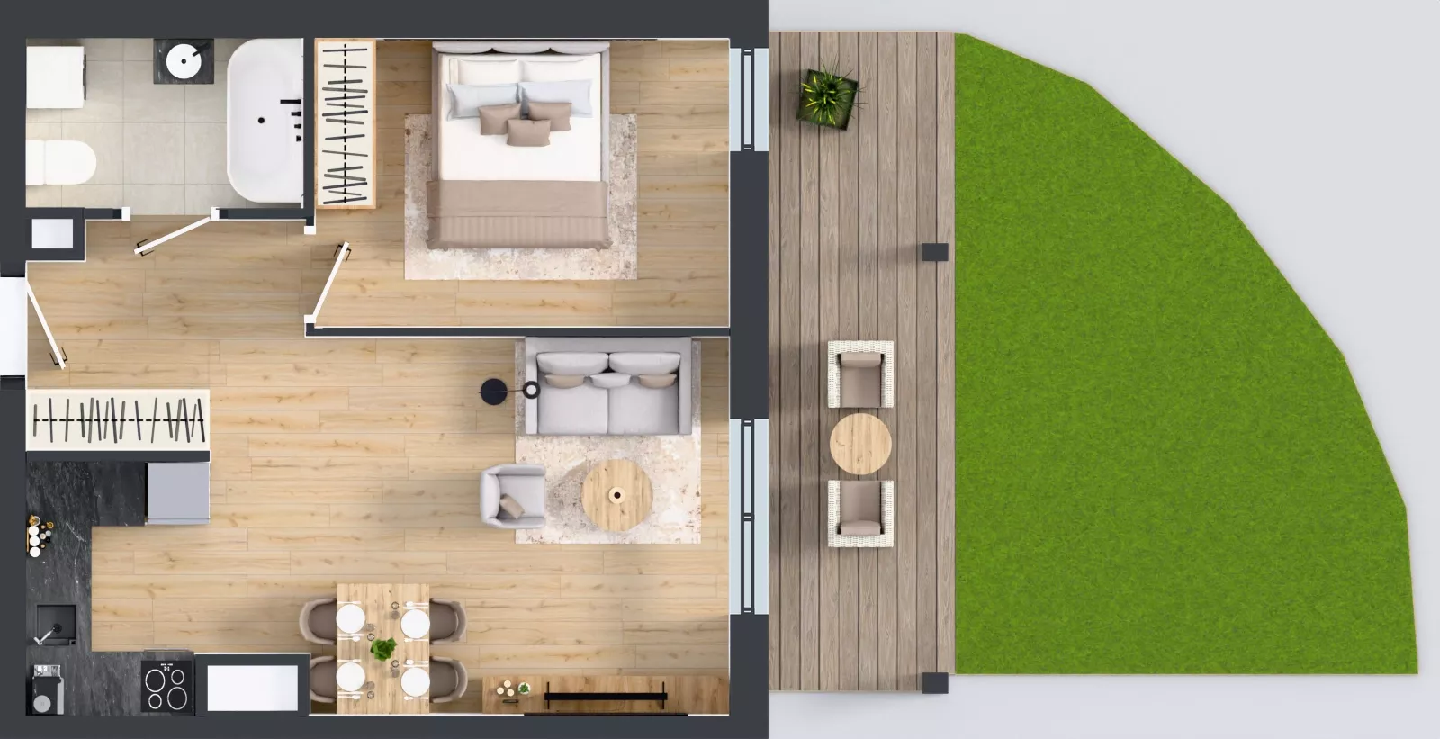 2 pokoje, mieszkanie 43,36 m², parter, oferta nr A1/130, ESSA Kliny, Kraków, Swoszowice, Kliny, ul. Anny Szwed-Śniadowskiej