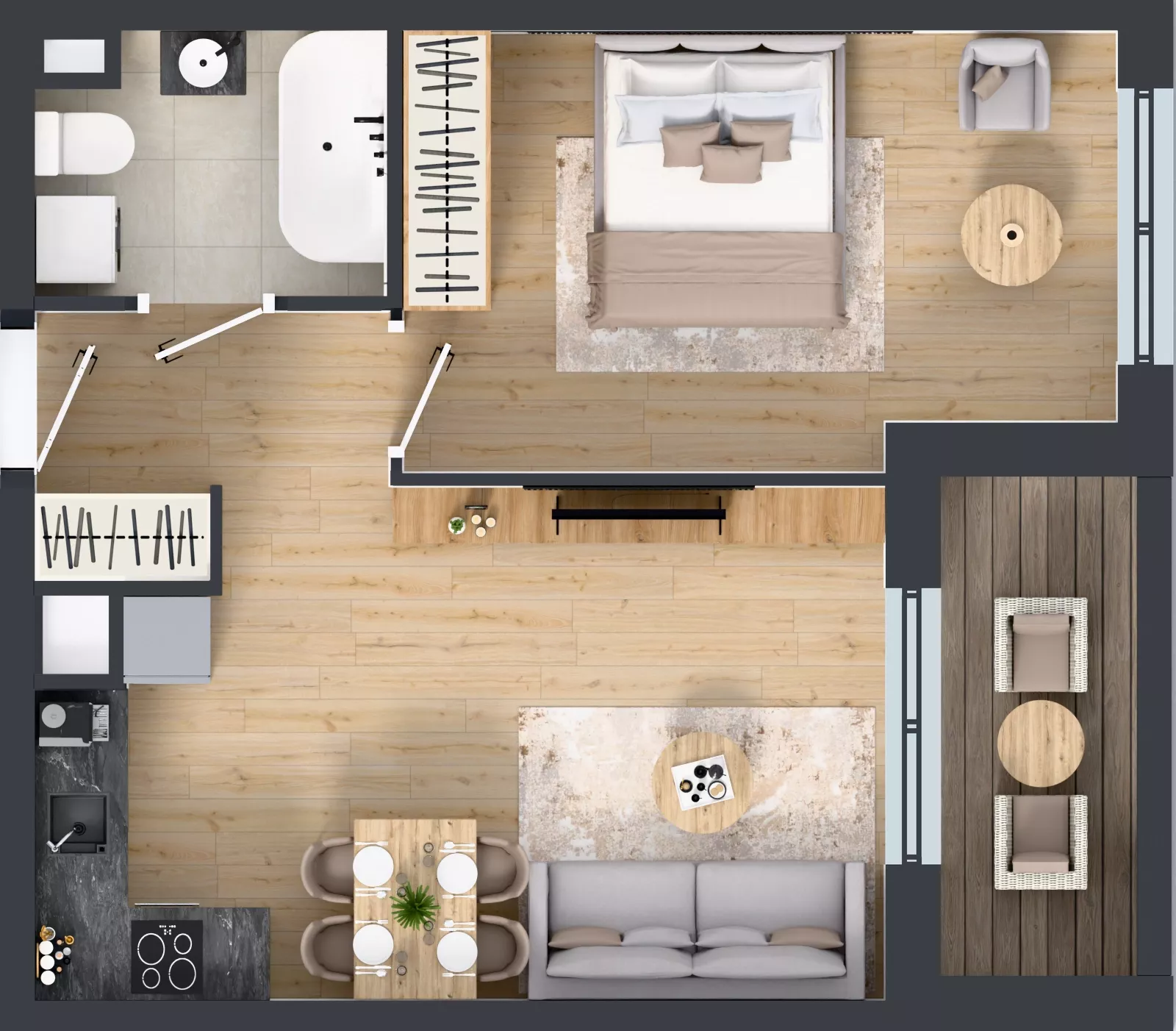 2 pokoje, mieszkanie 41,81 m², piętro 1, oferta nr A2/3, ESSA Kliny, Kraków, Swoszowice, Kliny, ul. Anny Szwed-Śniadowskiej