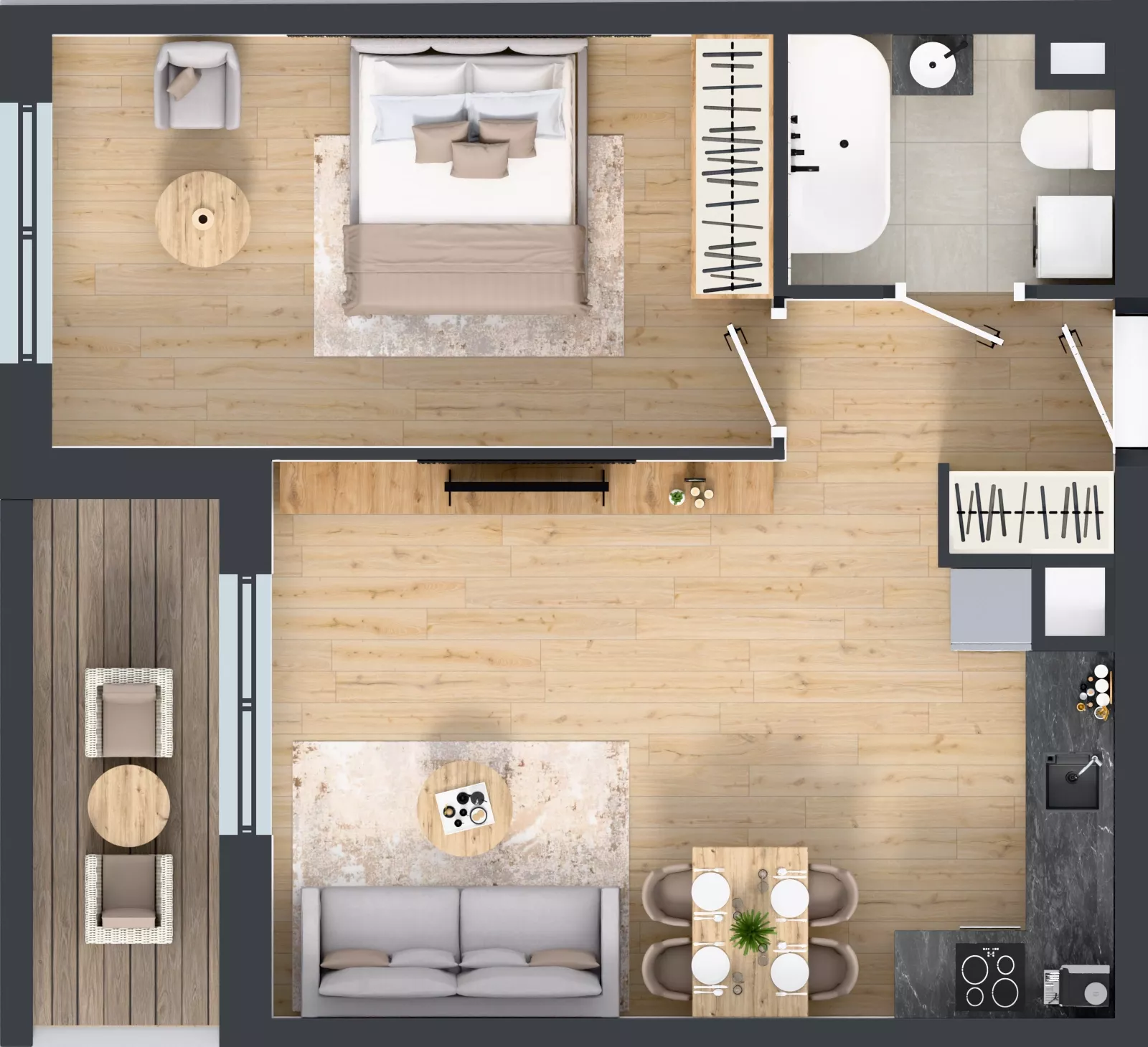 2 pokoje, mieszkanie 47,42 m², piętro 1, oferta nr A2/6, ESSA Kliny, Kraków, Swoszowice, Kliny, ul. Anny Szwed-Śniadowskiej