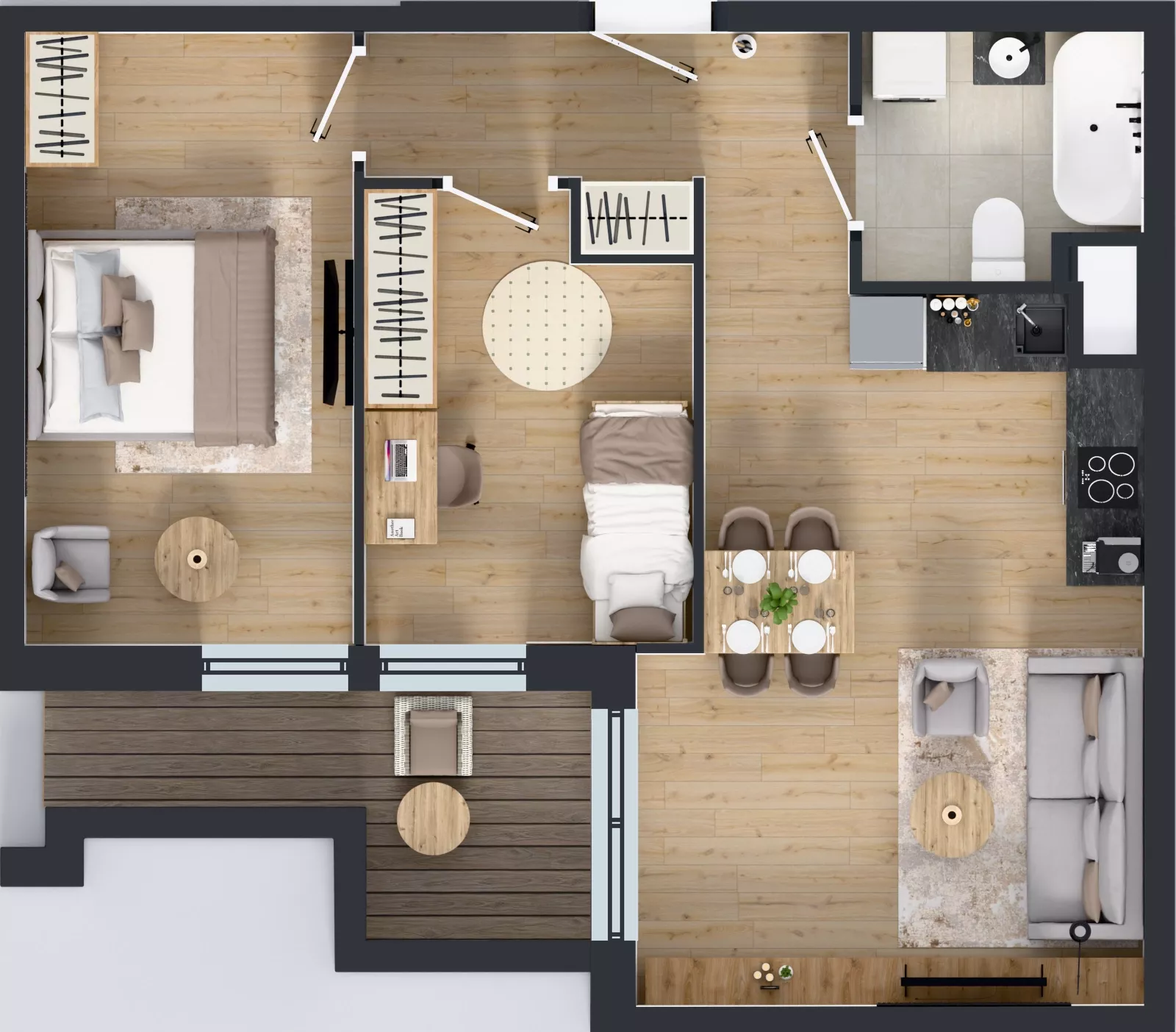 3 pokoje, mieszkanie 56,56 m², piętro 3, oferta nr A2/21, ESSA Kliny, Kraków, Swoszowice, Kliny, ul. Anny Szwed-Śniadowskiej